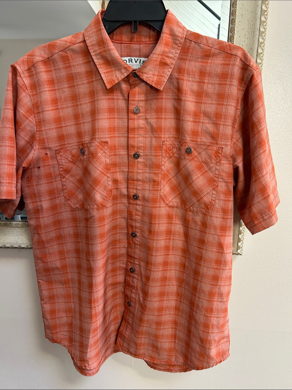 Orvis Orange Plaid Short-Sleeve Button-Down Shirt